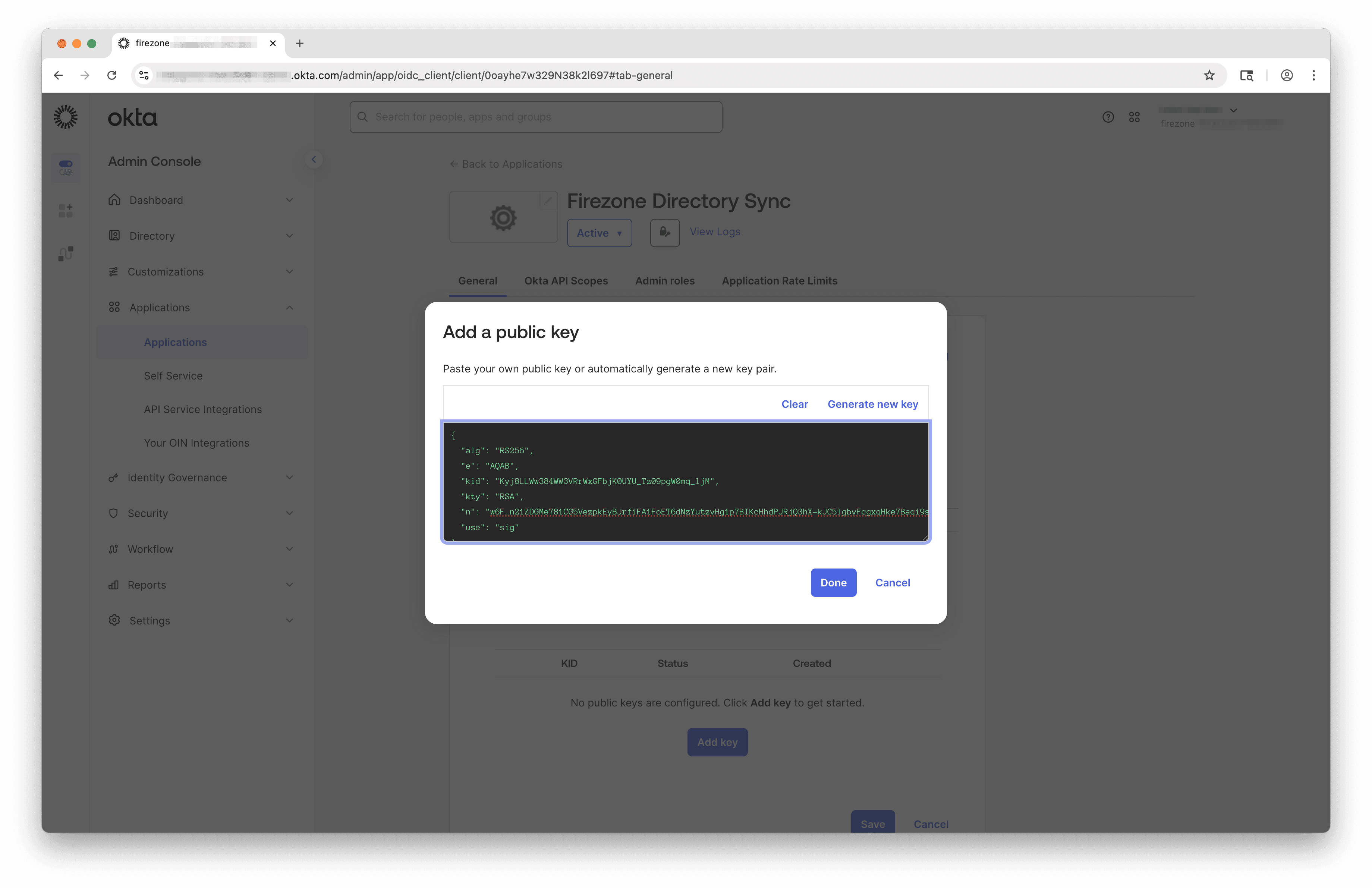 Okta add public key